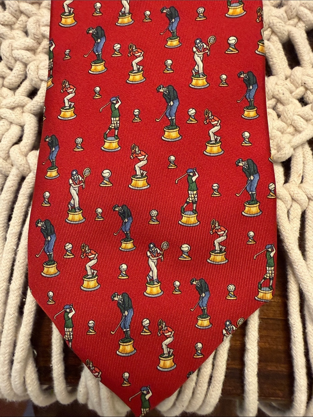 Salvatore Ferragamo Red Golf Player Print Tie